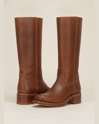 Knee-High Leather-Look Riding Boots with Block Heel