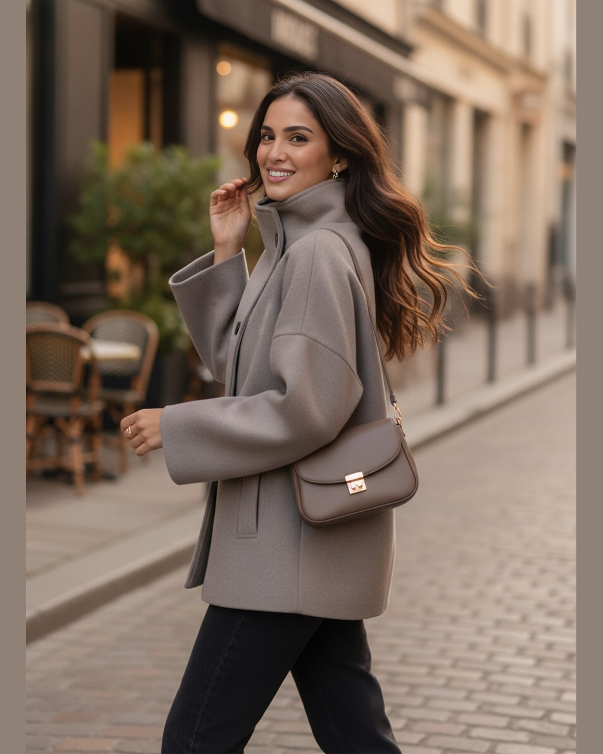 Double-Breasted High Neck Short Coat