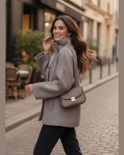 Double-Breasted High Neck Short Coat