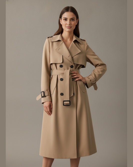 Women's Longline Double Breasted Belted Trench Coat