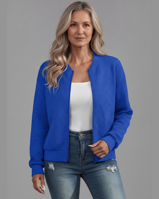 Zip-Front Textured Knit Cardigan Jacket