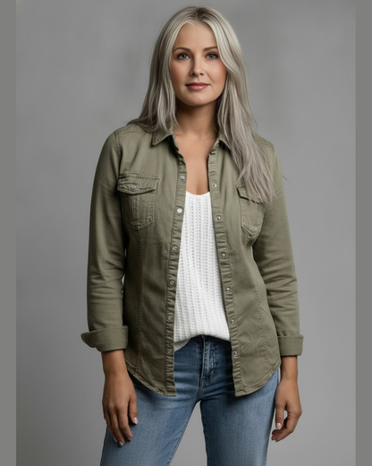 Classic Button-Front Overshirt with Chest Pockets