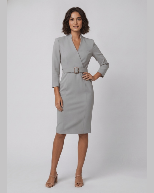 Women's Tailored Knee-Length Belted Dress