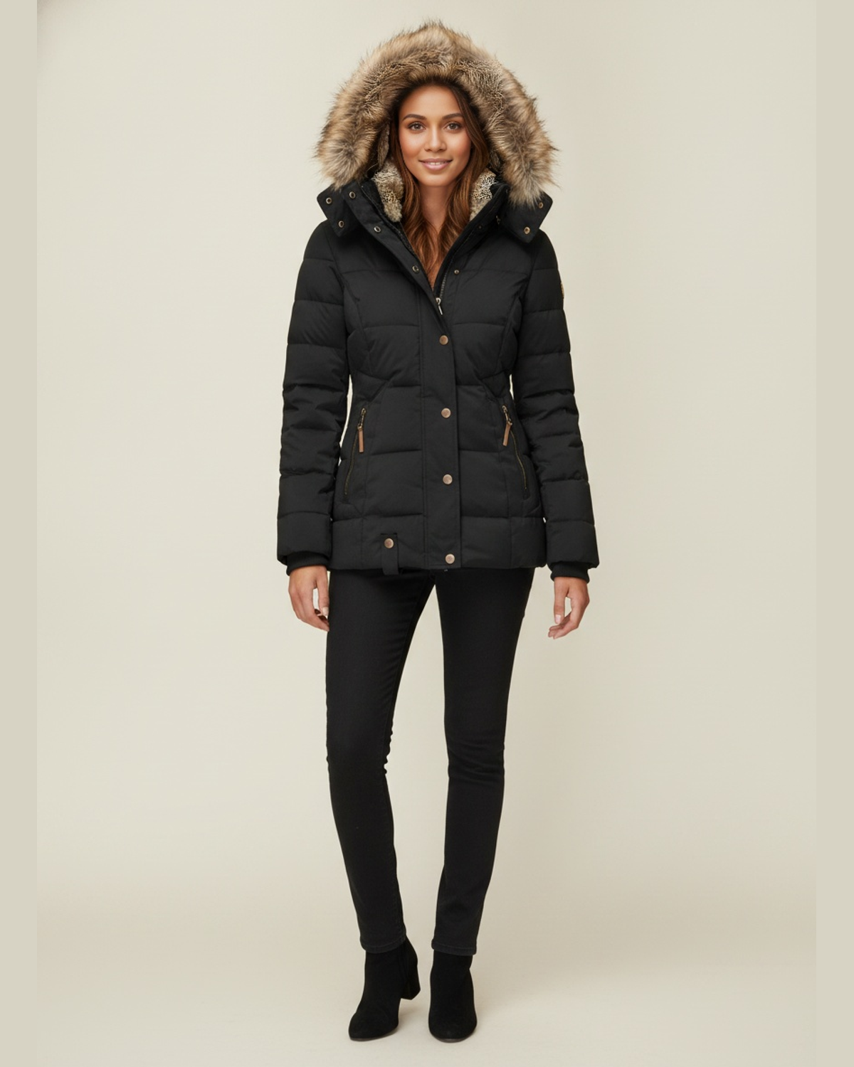 Women's Quilted Faux Fur Lined Hooded Puffer Jacket