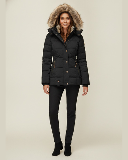 Women's Quilted Faux Fur Lined Hooded Puffer Jacket