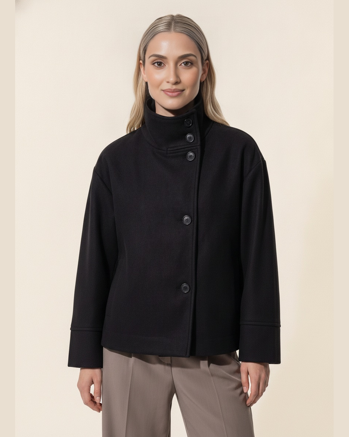 Women's Button-Up High Collar Short Coat