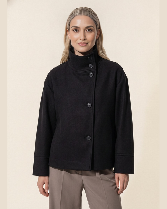 Women's Button-Up High Collar Short Coat