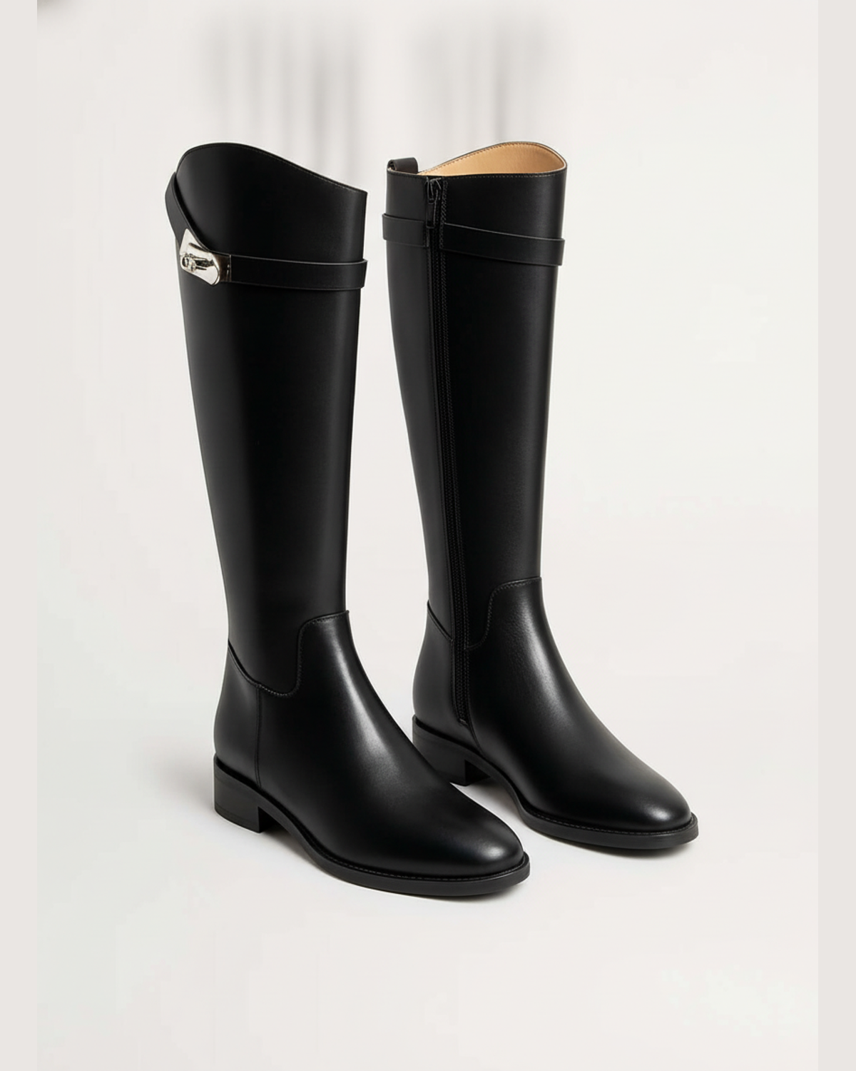 Women's Buckle Knee-High Boots — Black