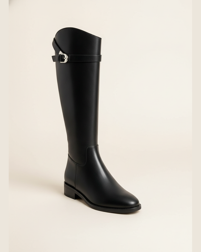 Women's Buckle Knee-High Boots — Black