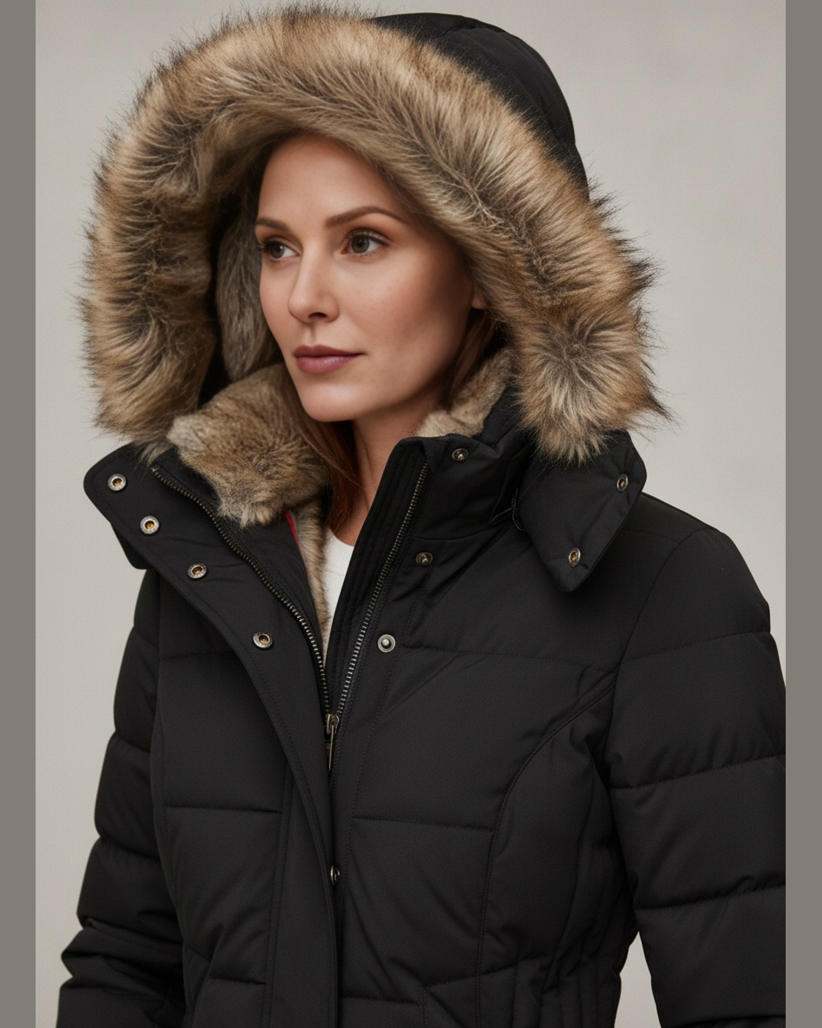 Women's Quilted Faux Fur Lined Hooded Puffer Jacket — Black