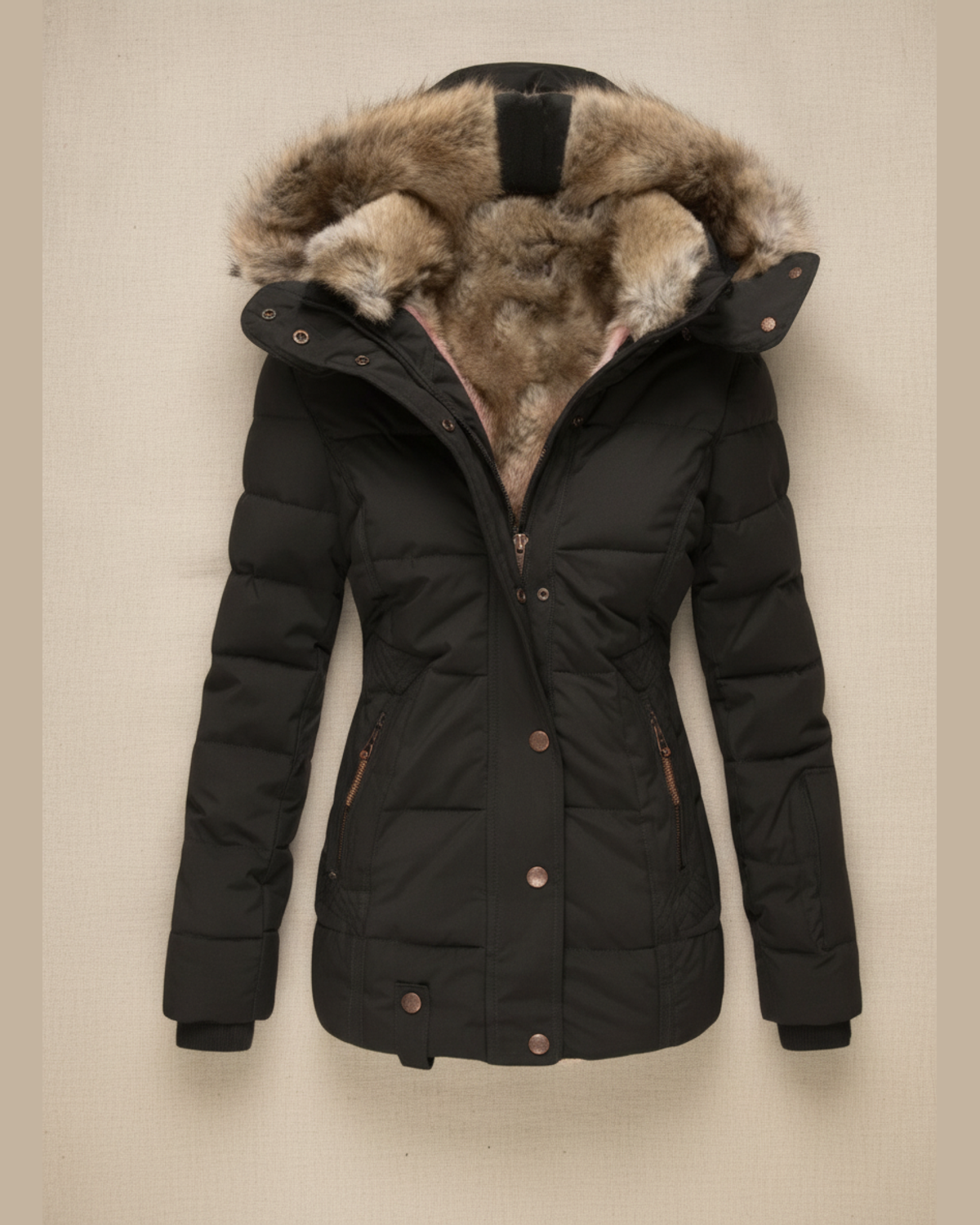 Women's Quilted Faux Fur Lined Hooded Puffer Jacket — Black