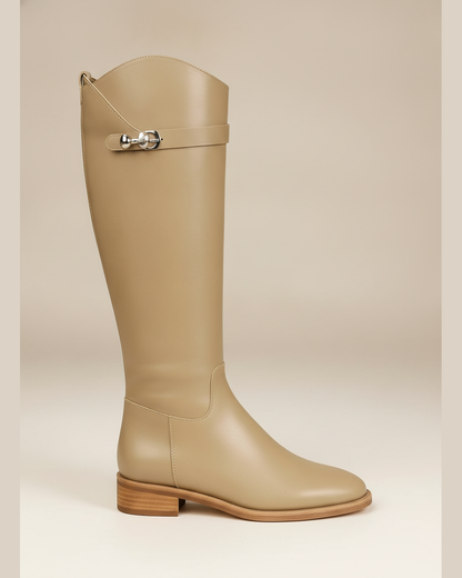 Women's Buckle Knee-High Boots — Beige