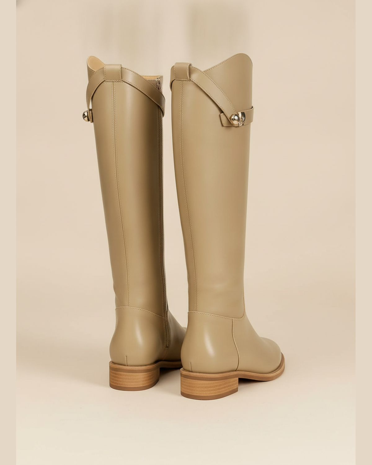 Women's Buckle Knee-High Boots — Beige