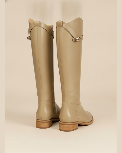 Women's Buckle Knee-High Boots — Beige
