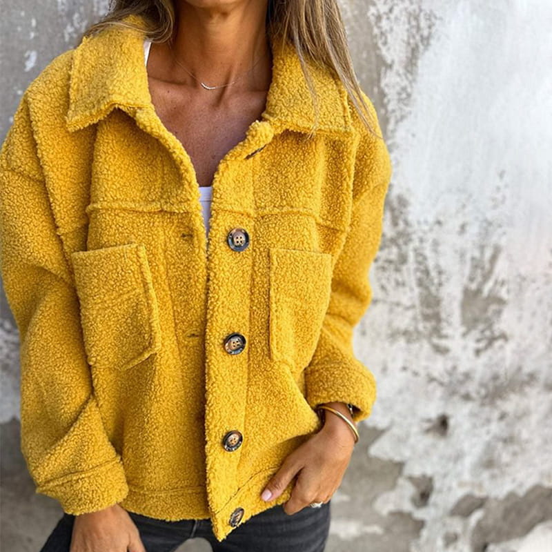 Cosy Relaxed Fit Casual Jacket with Pockets — Yellow