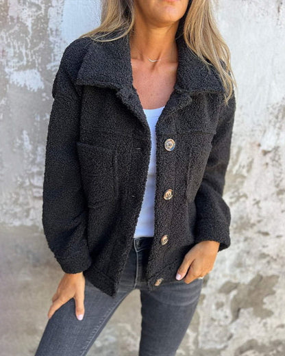 Cosy Relaxed Fit Casual Jacket with Pockets — Black