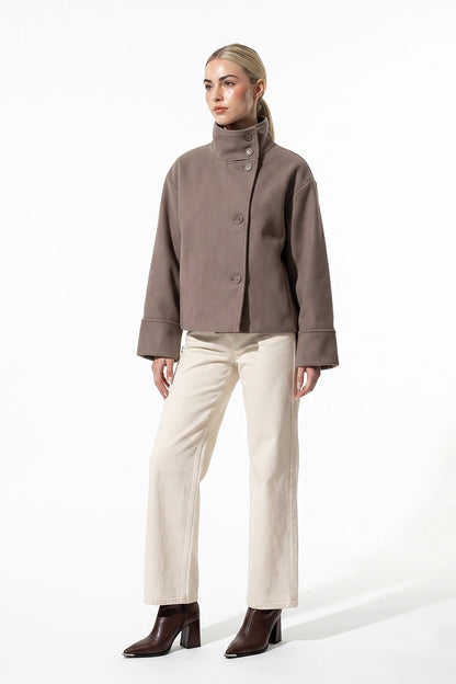 Women's Button-Up High Collar Short Coat