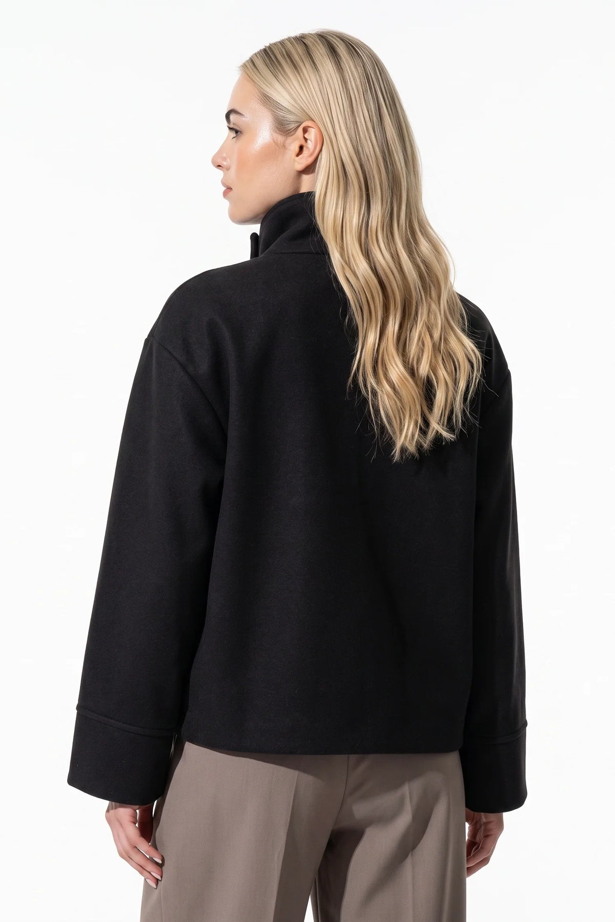 Women's Button-Up High Collar Short Coat