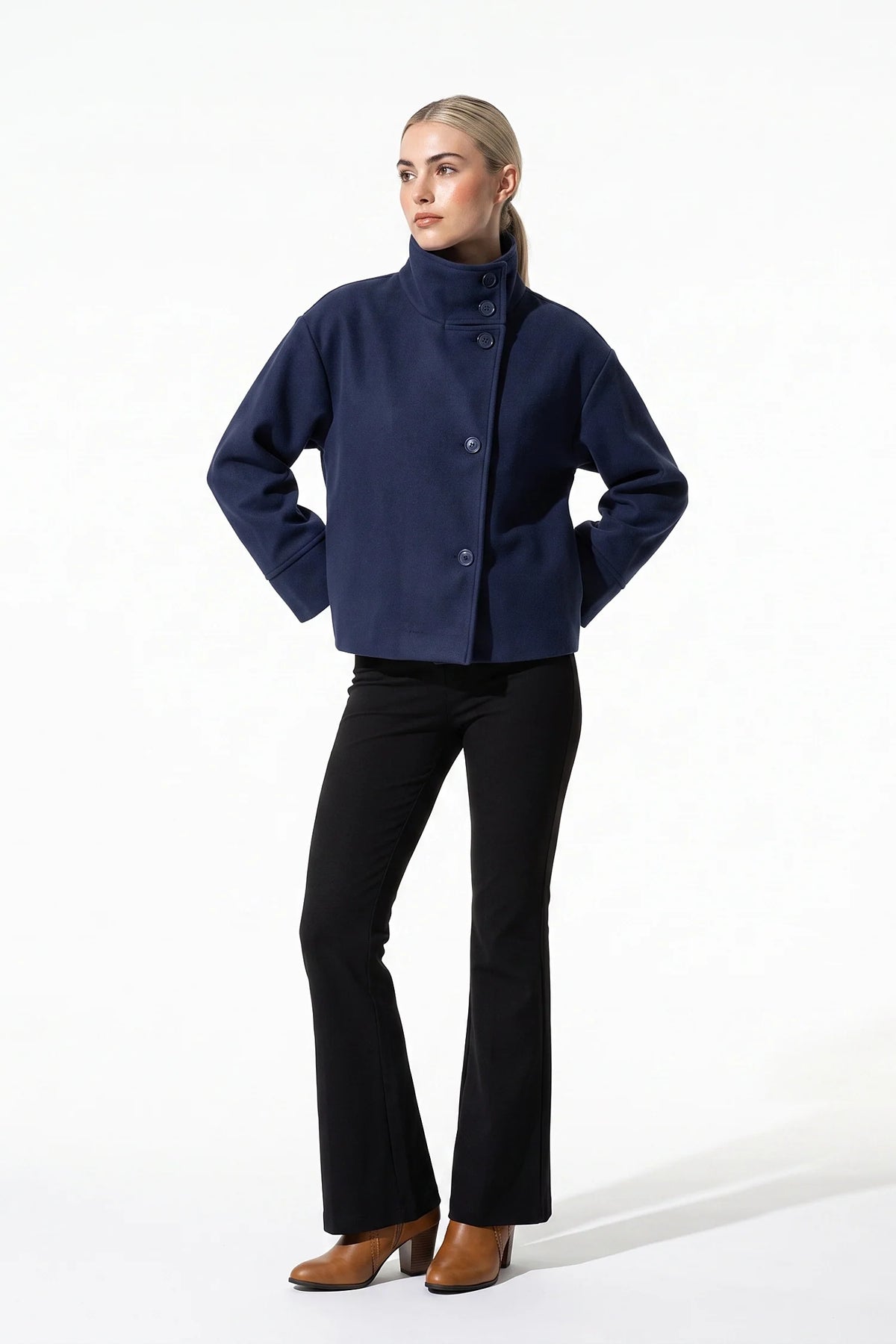 Women's Button-Up High Collar Short Coat