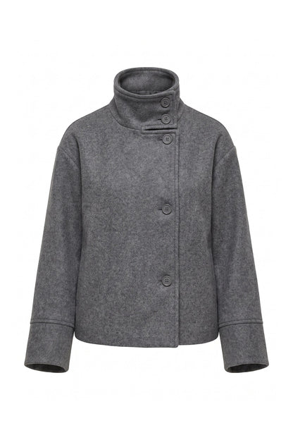 Women's Button-Up High Collar Short Coat