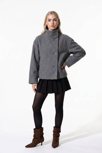 Women's Button-Up High Collar Short Coat