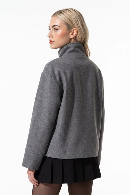 Women's Button-Up High Collar Short Coat