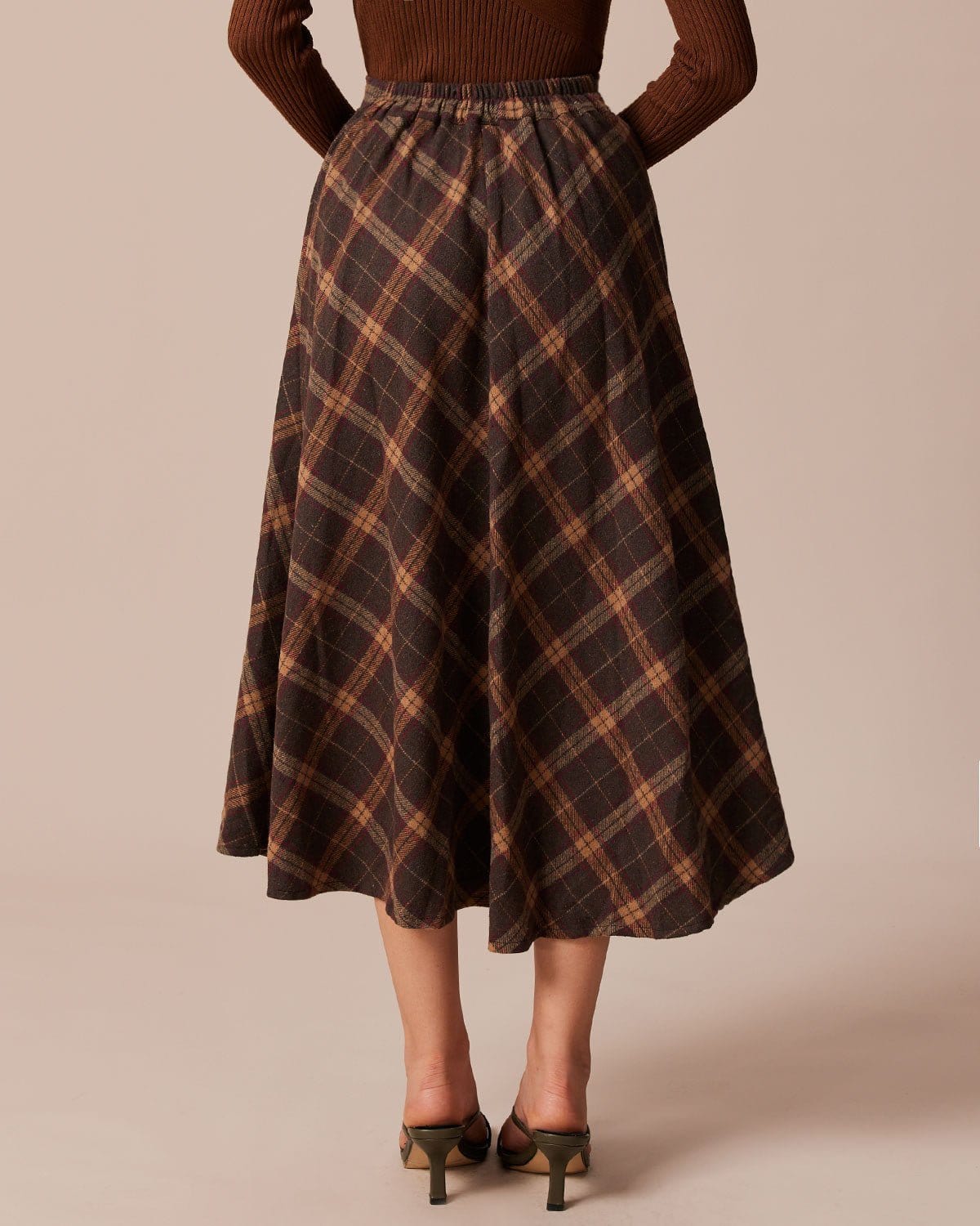 Checked A-Line Midi Skirt with Elastic High Waist