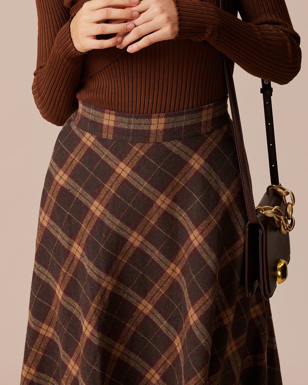 Checked A-Line Midi Skirt with Elastic High Waist