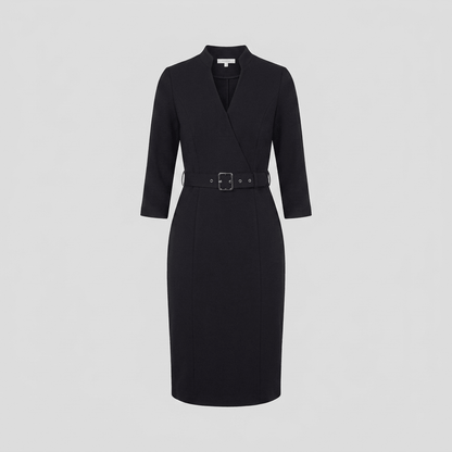 Women's Tailored Knee-Length Belted Dress