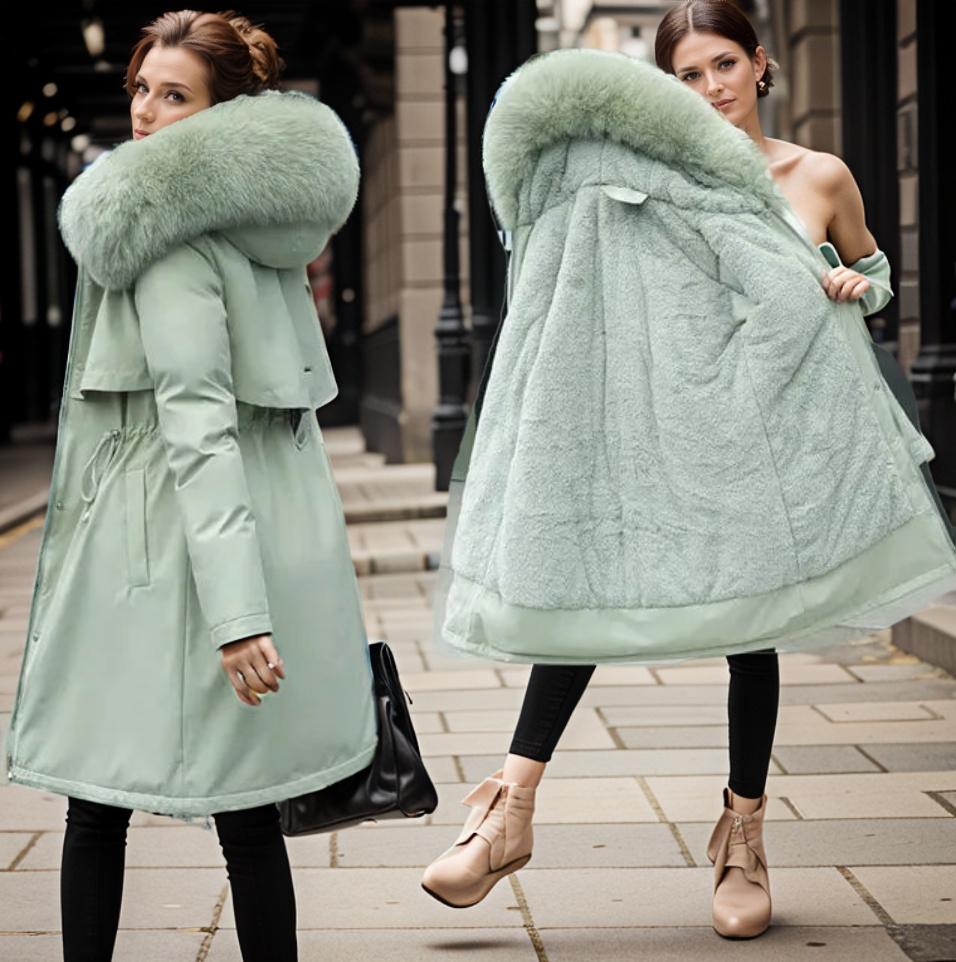 Women's Fur-Trim Hooded Winter Coat — Green