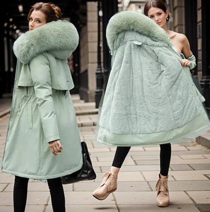 Women's Fur-Trim Hooded Winter Coat — Green
