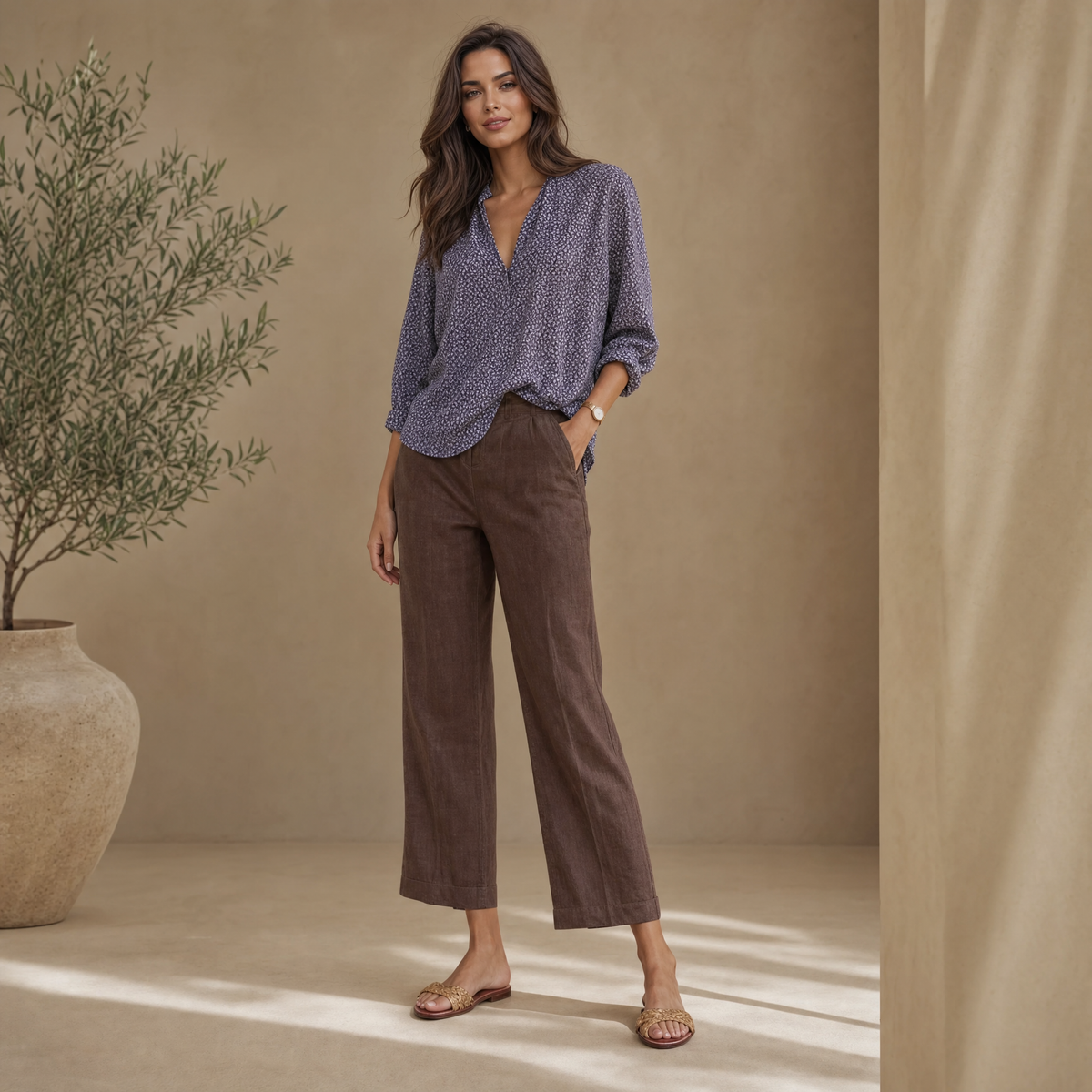 Relaxed Straight Leg Trousers for Everyday Comfort — Brown