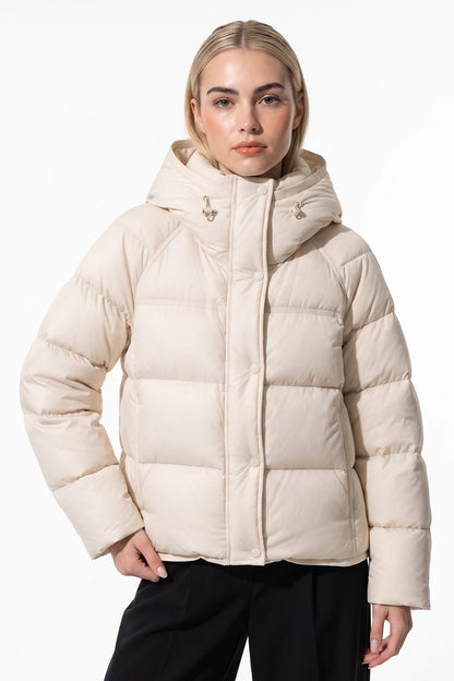Women's Warm Hooded Puffer Winter Jacket — Off White