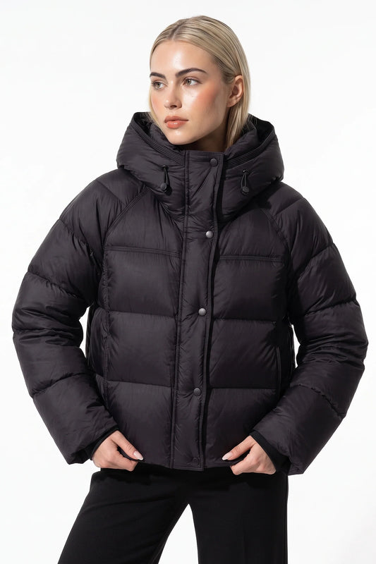 Women's Warm Hooded Puffer Winter Jacket — Black